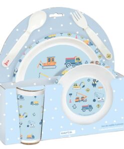 Set De Platos, Cubiertos Y Vaso Safta Preescolar "gruas"
